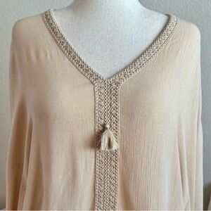 Lilly Pulitzer S/M Juliette bohemian tunic kimono top Crochet gold fleck thread